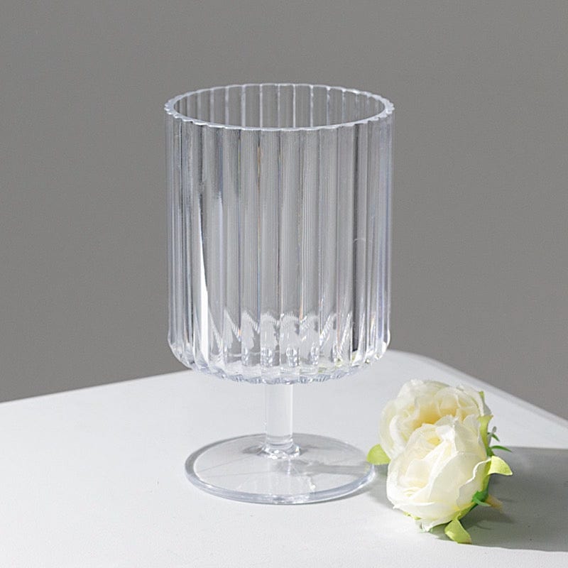 6 Plastic Vintage Ribbed Wine Glasses 12 oz with Short Stem - Clear DSP_CUWN009_12_CLR