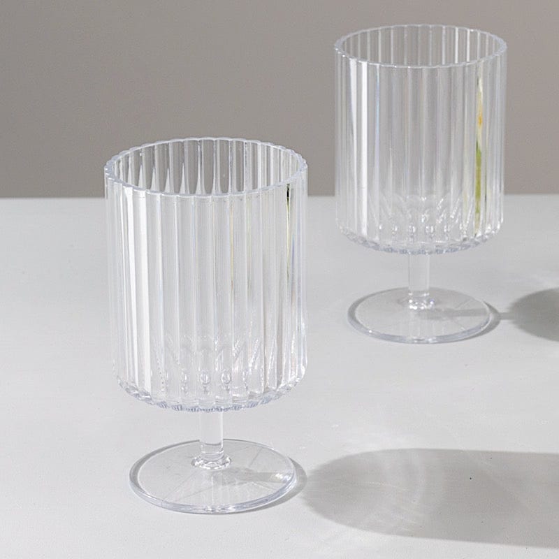 6 Plastic Vintage Ribbed Wine Glasses 12 oz with Short Stem - Clear DSP_CUWN009_12_CLR