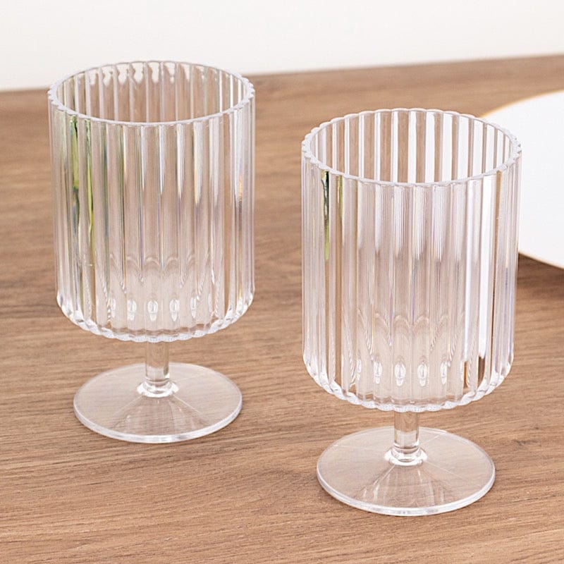 6 Plastic Vintage Ribbed Wine Glasses 12 oz with Short Stem - Clear DSP_CUWN009_12_CLR