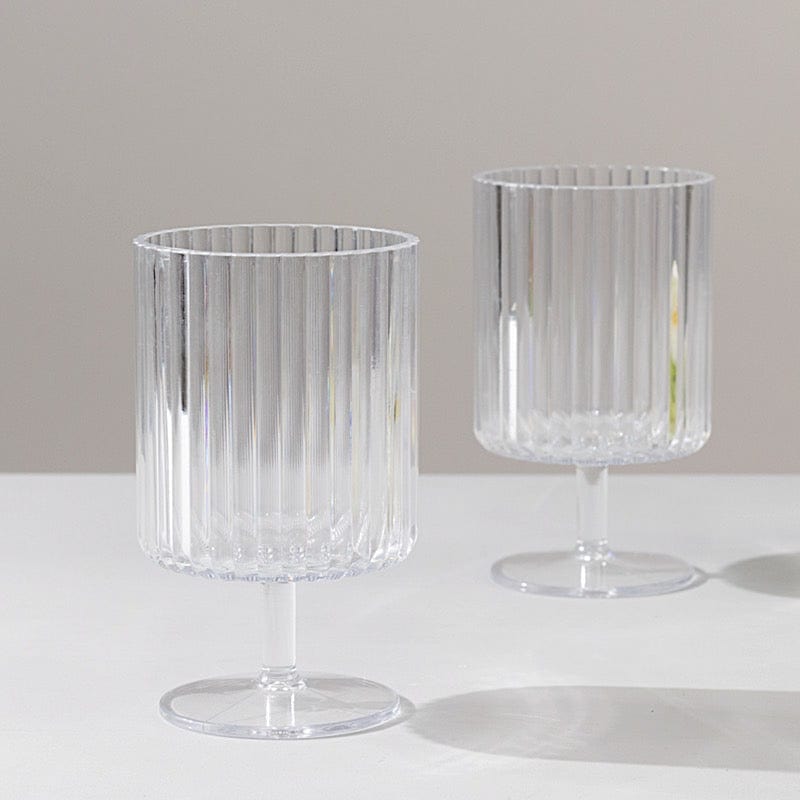 6 Plastic Vintage Ribbed Wine Glasses 12 oz with Short Stem - Clear DSP_CUWN009_12_CLR
