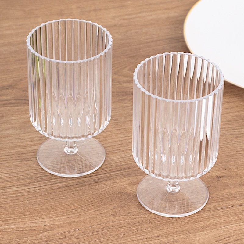 6 Plastic Vintage Ribbed Wine Glasses 12 oz with Short Stem - Clear DSP_CUWN009_12_CLR