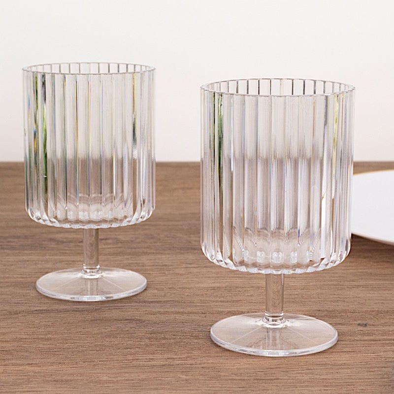 6 Plastic Vintage Ribbed Wine Glasses 12 oz with Short Stem - Clear DSP_CUWN009_12_CLR