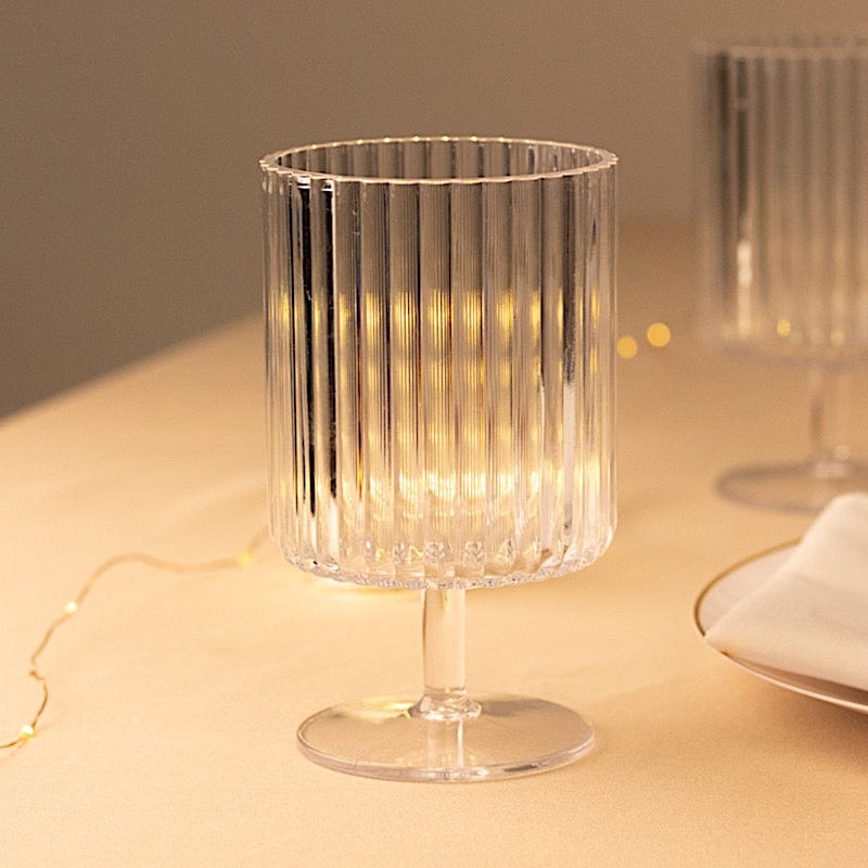 6 Plastic Vintage Ribbed Wine Glasses 12 oz with Short Stem - Clear DSP_CUWN009_12_CLR