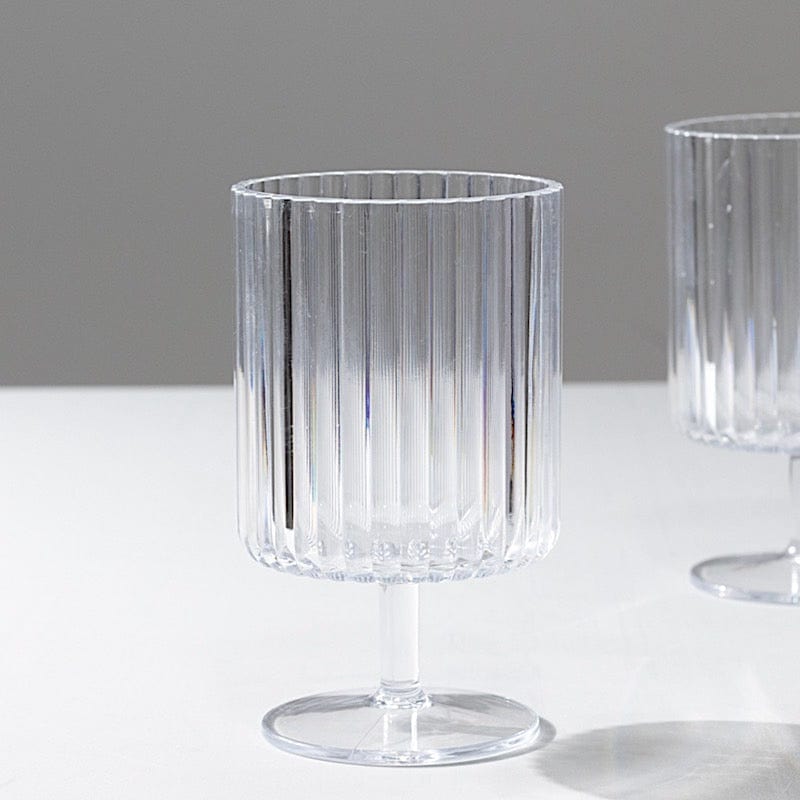6 Plastic Vintage Ribbed Wine Glasses 12 oz with Short Stem - Clear DSP_CUWN009_12_CLR