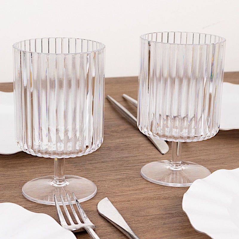 6 Plastic Vintage Ribbed Wine Glasses 12 oz with Short Stem - Clear DSP_CUWN009_12_CLR
