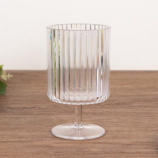 6 Plastic Vintage Ribbed Wine Glasses 12 oz with Short Stem - Clear DSP_CUWN009_12_CLR
