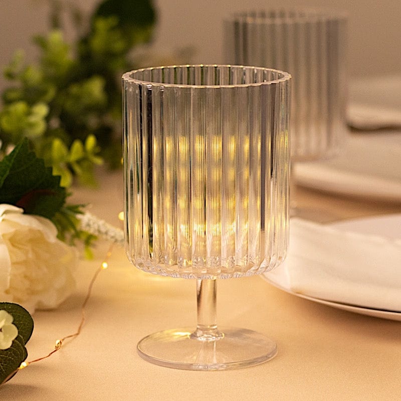 6 Plastic Vintage Ribbed Wine Glasses 12 oz with Short Stem - Clear DSP_CUWN009_12_CLR