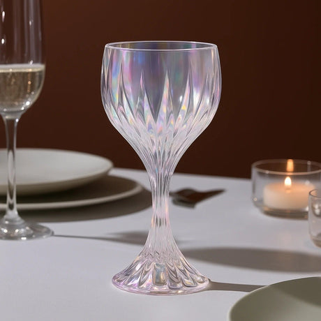 6 Prism Cut 10 oz Crystal Wine Glasses Goblets - Iridescent GLAS_CUWN008_10_ABW