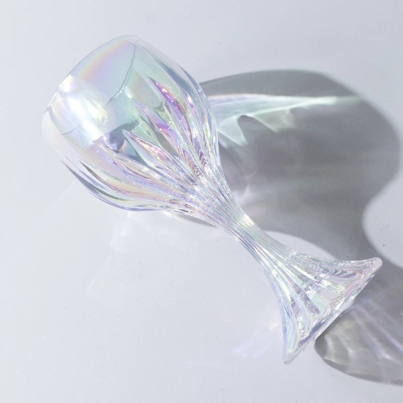 6 Prism Cut 10 oz Crystal Wine Glasses Goblets - Iridescent GLAS_CUWN008_10_ABW