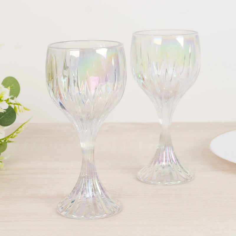 6 Prism Cut 10 oz Crystal Wine Glasses Goblets - Iridescent GLAS_CUWN008_10_ABW