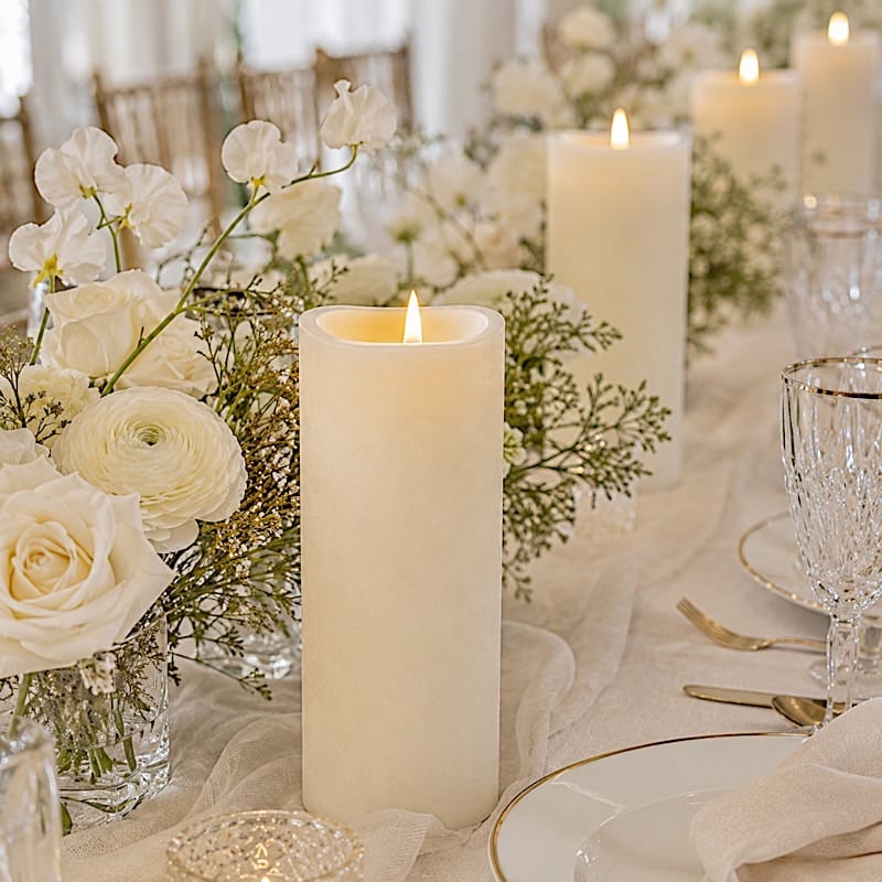 6 Real Wax 10" Flickerin Flameless LED Pillar Candles Set with Wavy Top Battery Operated