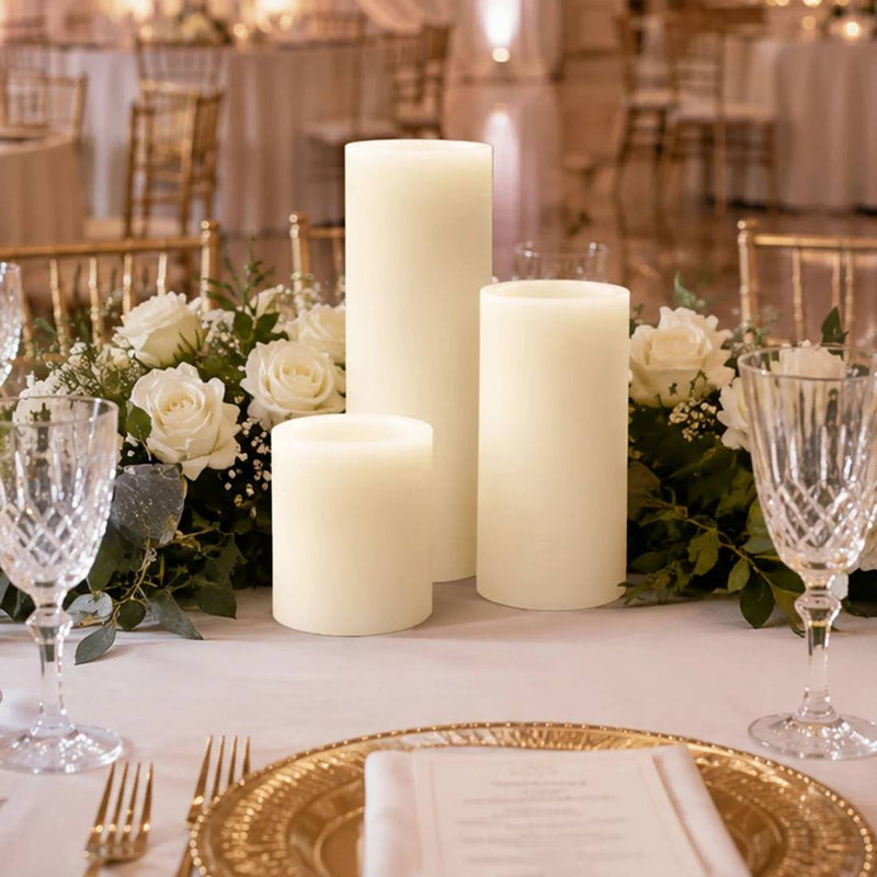 6 Real Wax 3" 6" 9" Flameless LED Pillar Candles Set with Flat Top
