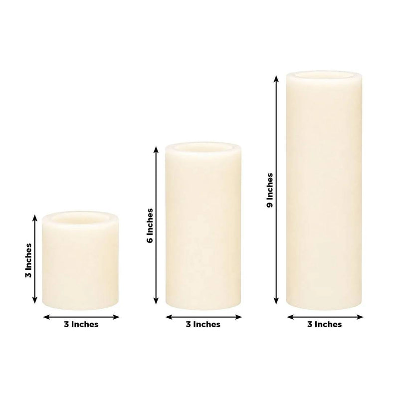 6 Real Wax 3" 6" 9" Flameless LED Pillar Candles Set with Flat Top