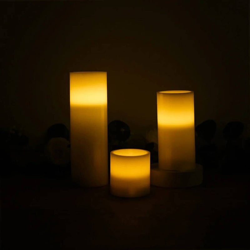 6 Real Wax 3" 6" 9" Flameless LED Pillar Candles Set with Flat Top