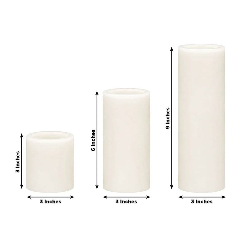 6 Real Wax 3" 6" 9" Flameless LED Pillar Candles Set with Flat Top