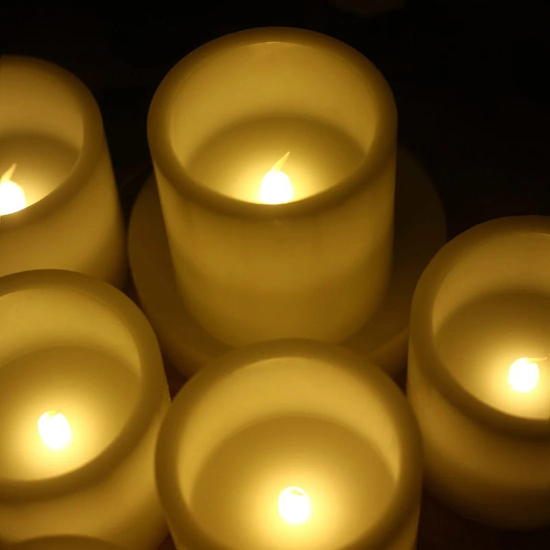6 Real Wax 3" x 3" Flameless LED Pillar Candles with Flat Top