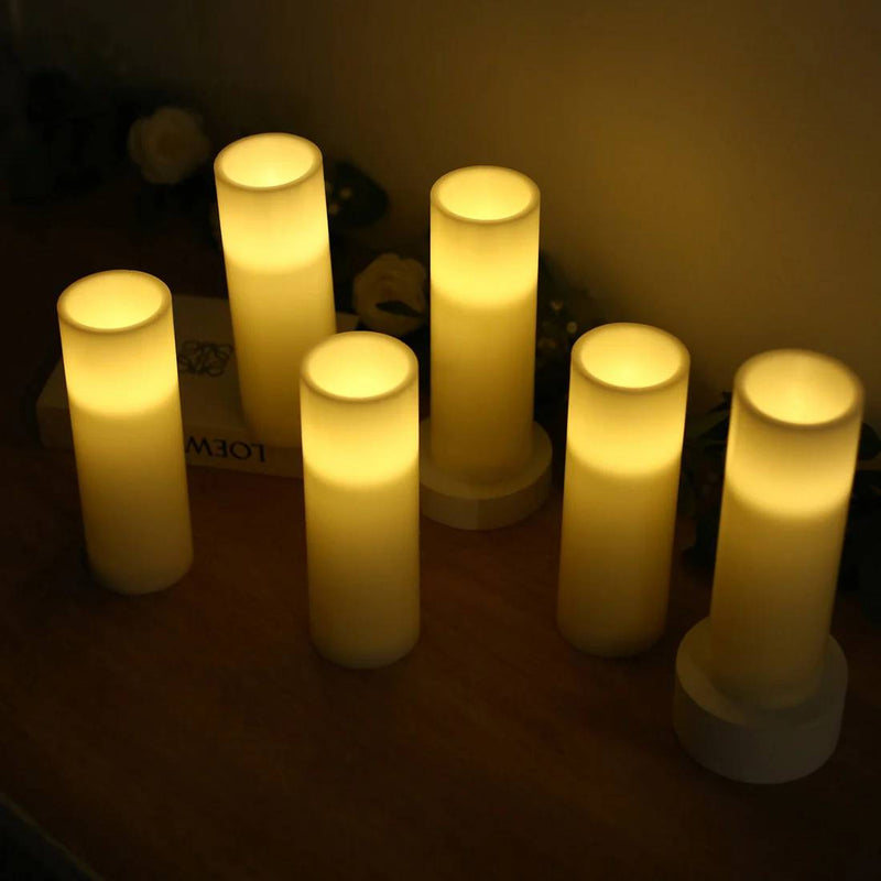 6 Real Wax 3" x 9" Flameless LED Pillar Candles with Flat Top
