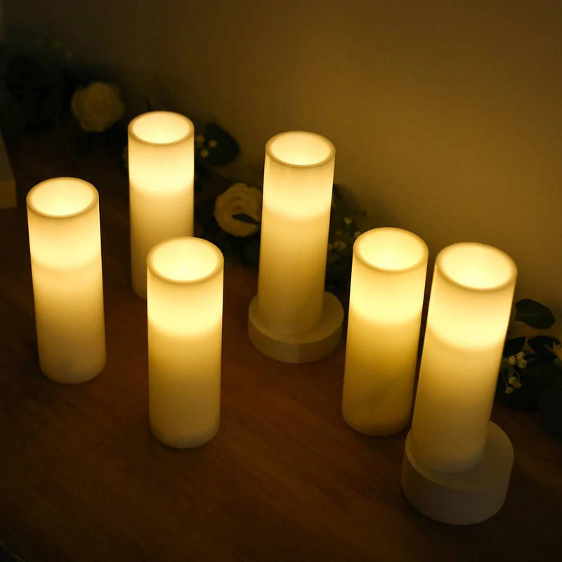 6 Real Wax 3" x 9" Flameless LED Pillar Candles with Flat Top
