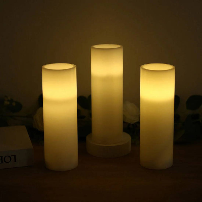 6 Real Wax 3" x 9" Flameless LED Pillar Candles with Flat Top