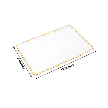 6 Rectangular Acrylic Serving Trays with Gold Beaded Rim