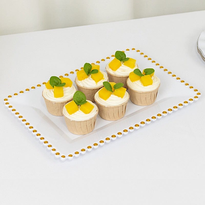 6 Rectangular Acrylic Serving Trays with Gold Beaded Rim