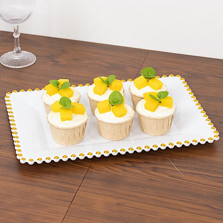 6 Rectangular Acrylic Serving Trays with Gold Beaded Rim
