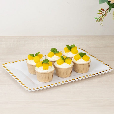 6 Rectangular Acrylic Serving Trays with Gold Beaded Rim