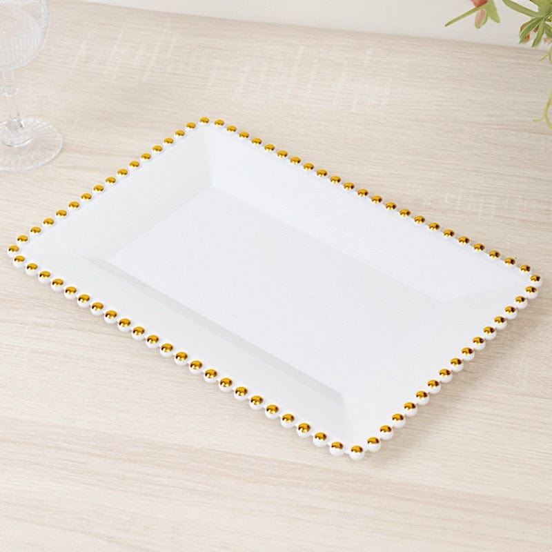 6 Rectangular Acrylic Serving Trays with Gold Beaded Rim