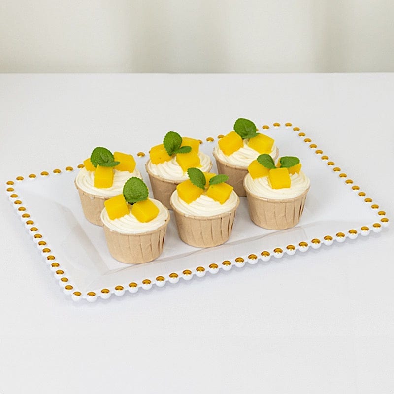 6 Rectangular Acrylic Serving Trays with Gold Beaded Rim