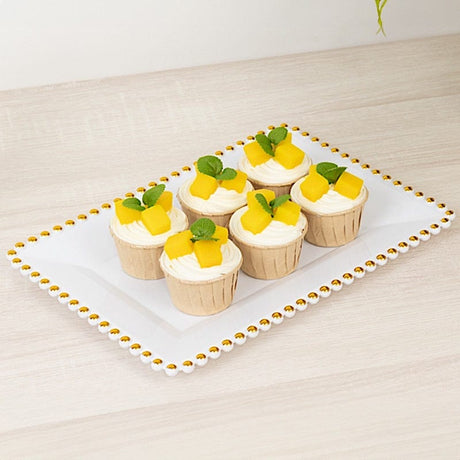 6 Rectangular Acrylic Serving Trays with Gold Beaded Rim