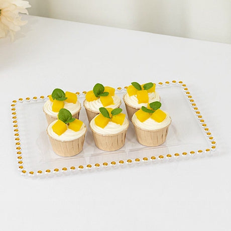 6 Rectangular Acrylic Serving Trays with Gold Beaded Rim