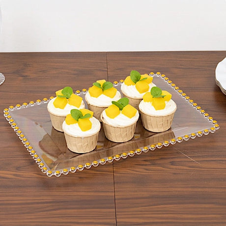 6 Rectangular Acrylic Serving Trays with Gold Beaded Rim
