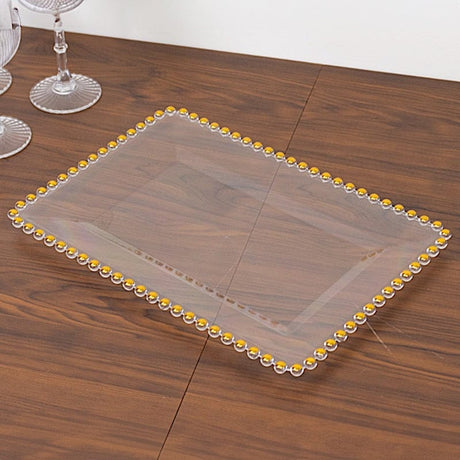 6 Rectangular Acrylic Serving Trays with Gold Beaded Rim