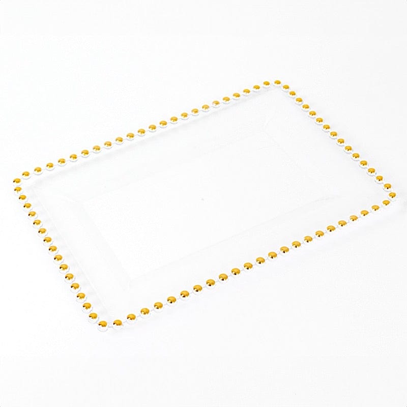6 Rectangular Acrylic Serving Trays with Gold Beaded Rim