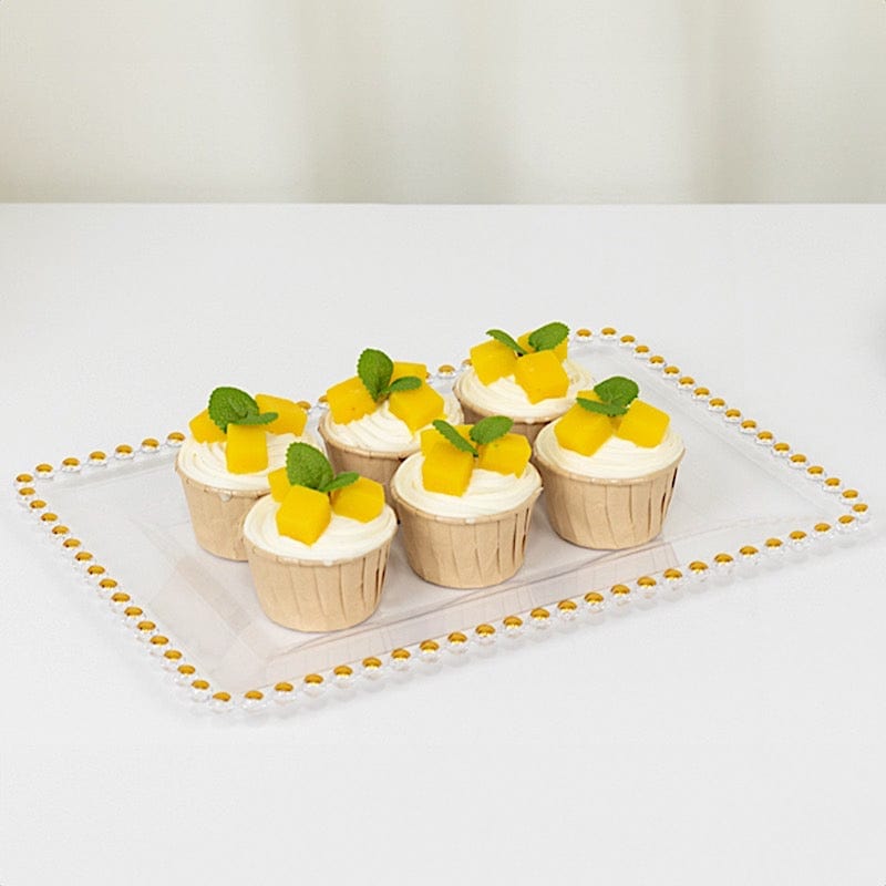 6 Rectangular Acrylic Serving Trays with Gold Beaded Rim