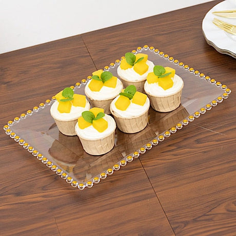 6 Rectangular Acrylic Serving Trays with Gold Beaded Rim