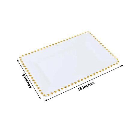 6 Rectangular Acrylic Serving Trays with Gold Beaded Rim