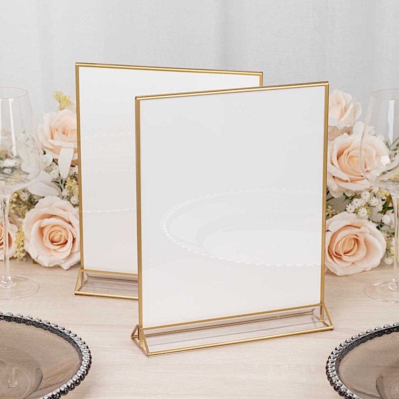 6 Rectangular Frame Acrylic Freestanding Table Sign Holders - Gold and Clear FAV_BOARD05_9X11_CLRGD