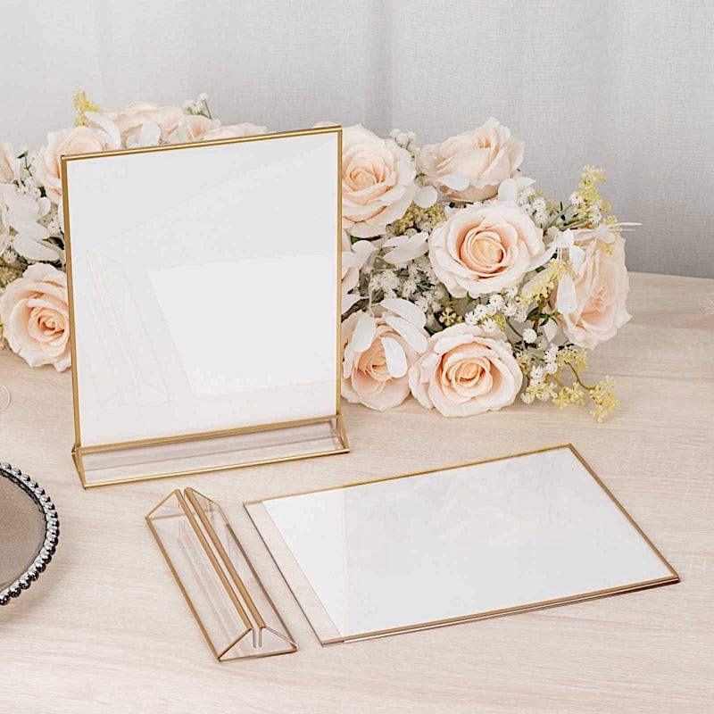 6 Rectangular Frame Acrylic Freestanding Table Sign Holders - Gold and Clear FAV_BOARD05_9X11_CLRGD