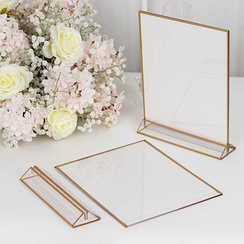 6 Rectangular Frame Acrylic Freestanding Table Sign Holders - Gold and Clear FAV_BOARD05_9X11_CLRGD