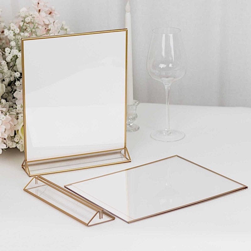 6 Rectangular Frame Acrylic Freestanding Table Sign Holders - Gold and Clear FAV_BOARD05_9X11_CLRGD