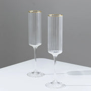 6 Ribbed Champagne Flute Glasses 7oz Gold Rim Design - Clear GLAS_CUCP007_7_CLGD