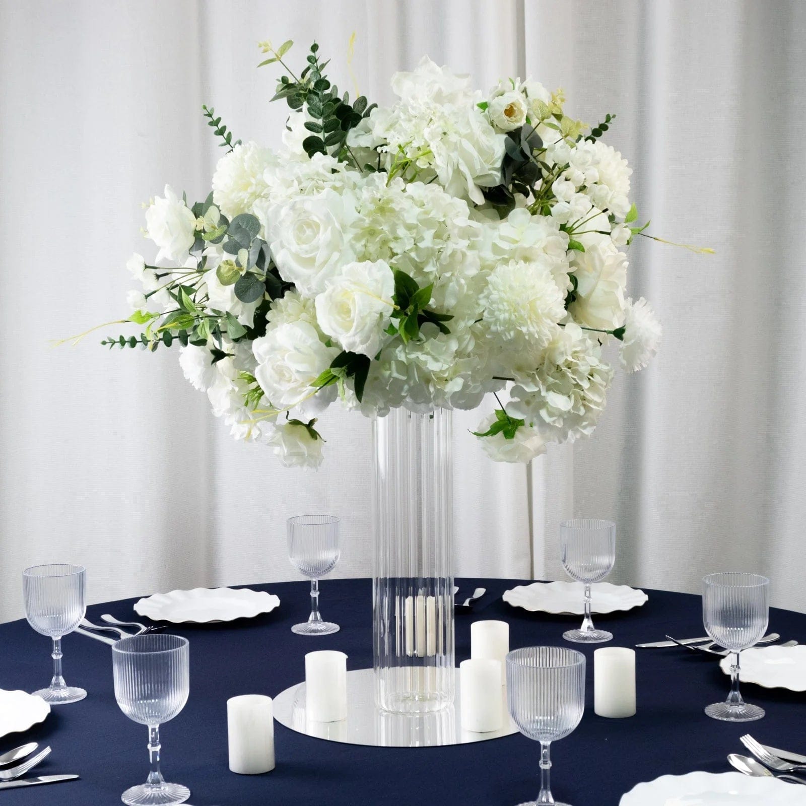 6 Ribbed Cylinder Glass Vases Wedding Centerpieces - Clear