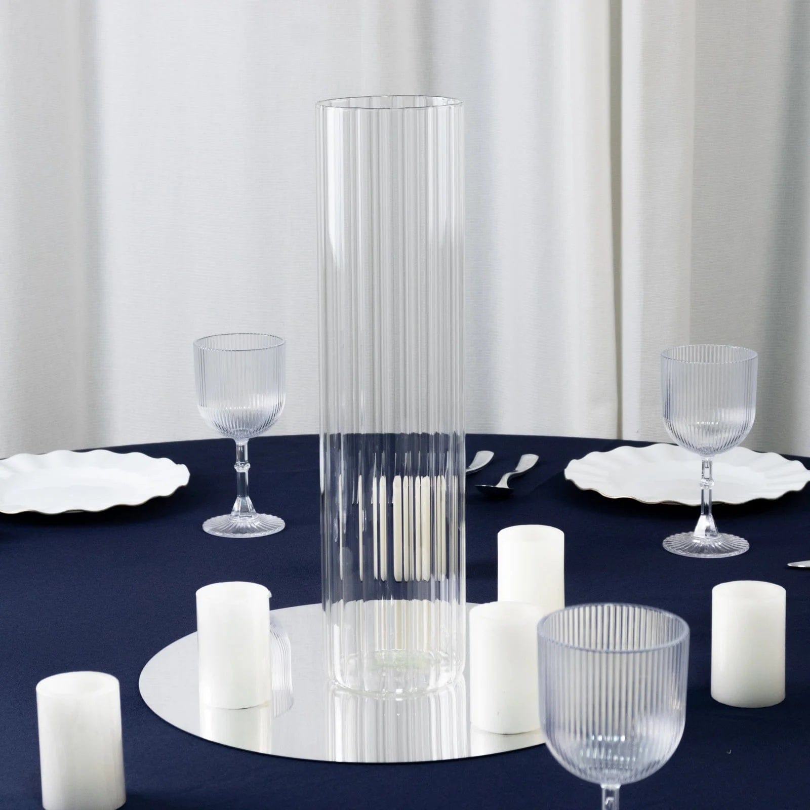 6 Ribbed Cylinder Glass Vases Wedding Centerpieces - Clear