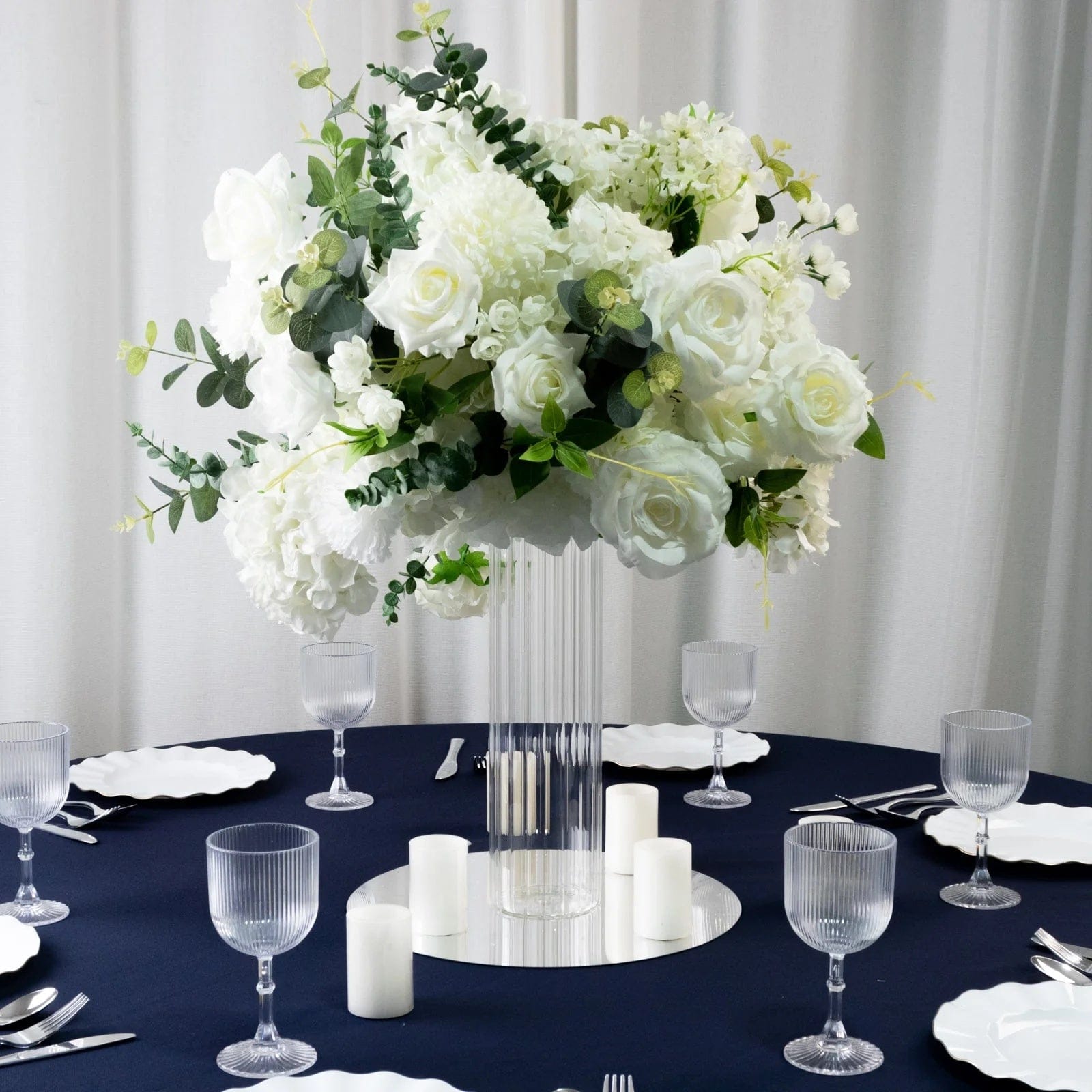 6 Ribbed Cylinder Glass Vases Wedding Centerpieces - Clear