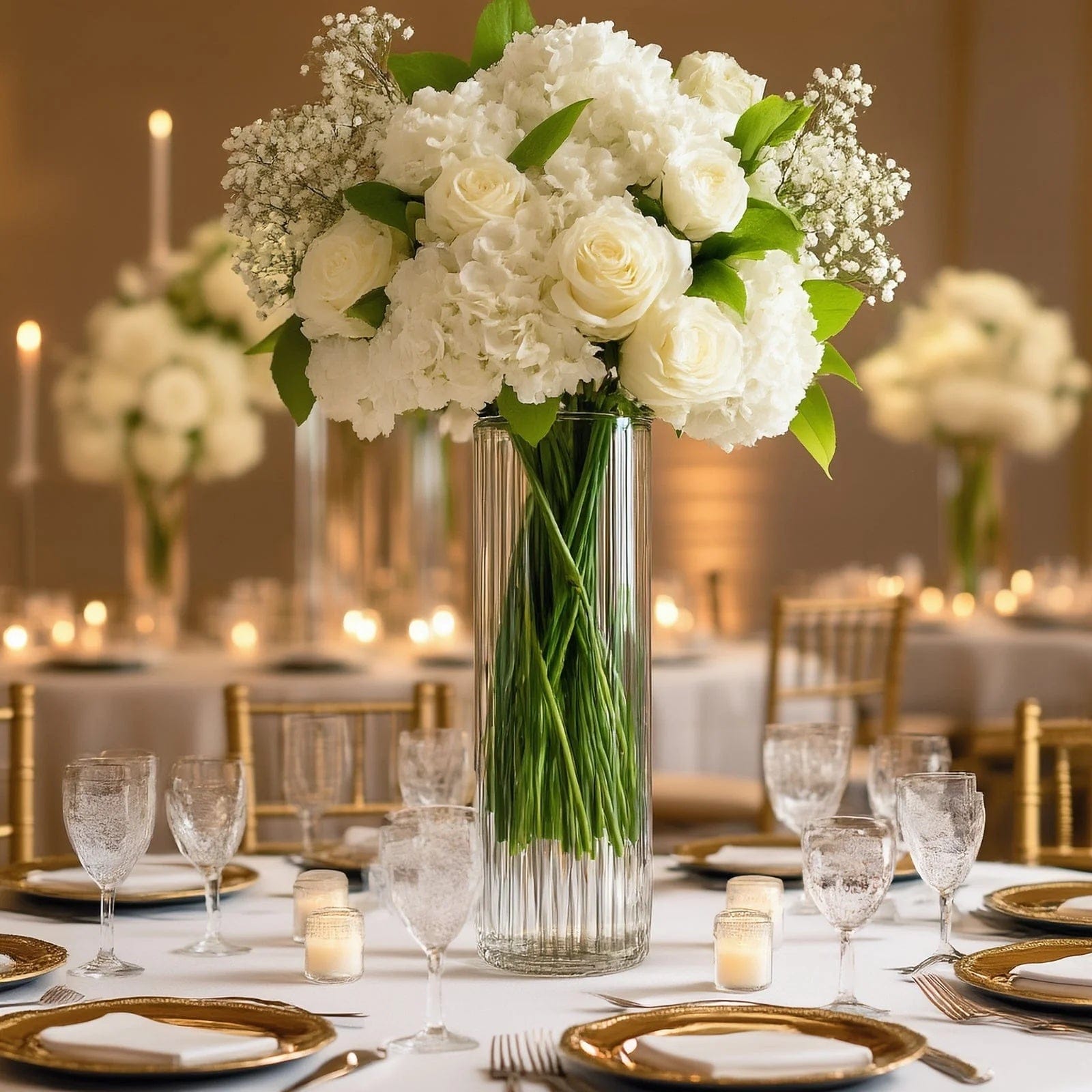 6 Ribbed Cylinder Glass Vases Wedding Centerpieces - Clear