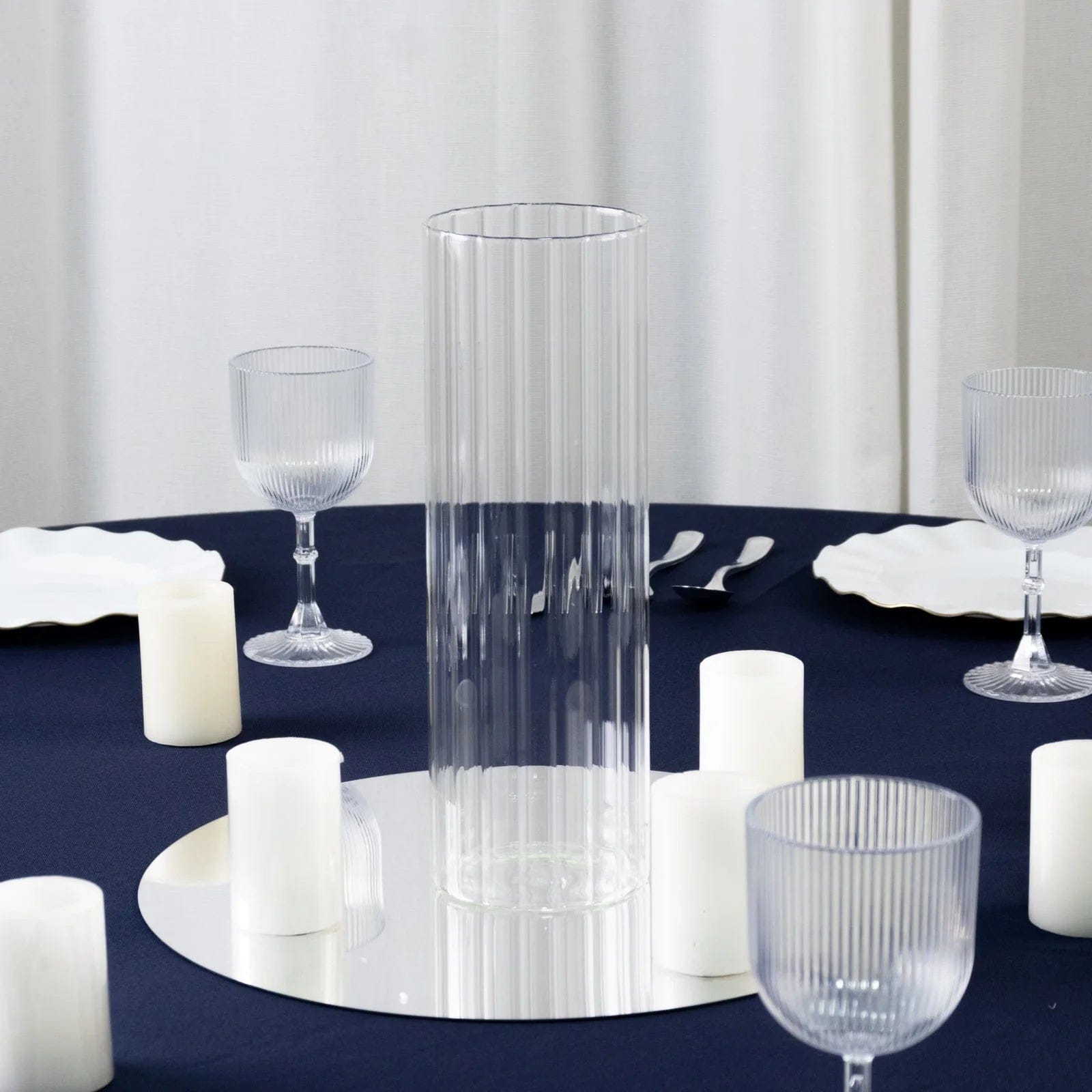 6 Ribbed Cylinder Glass Vases Wedding Centerpieces - Clear