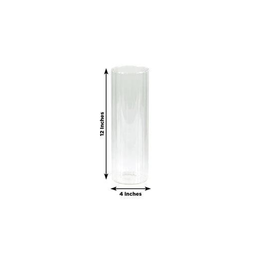 6 Ribbed Cylinder Glass Vases Wedding Centerpieces - Clear