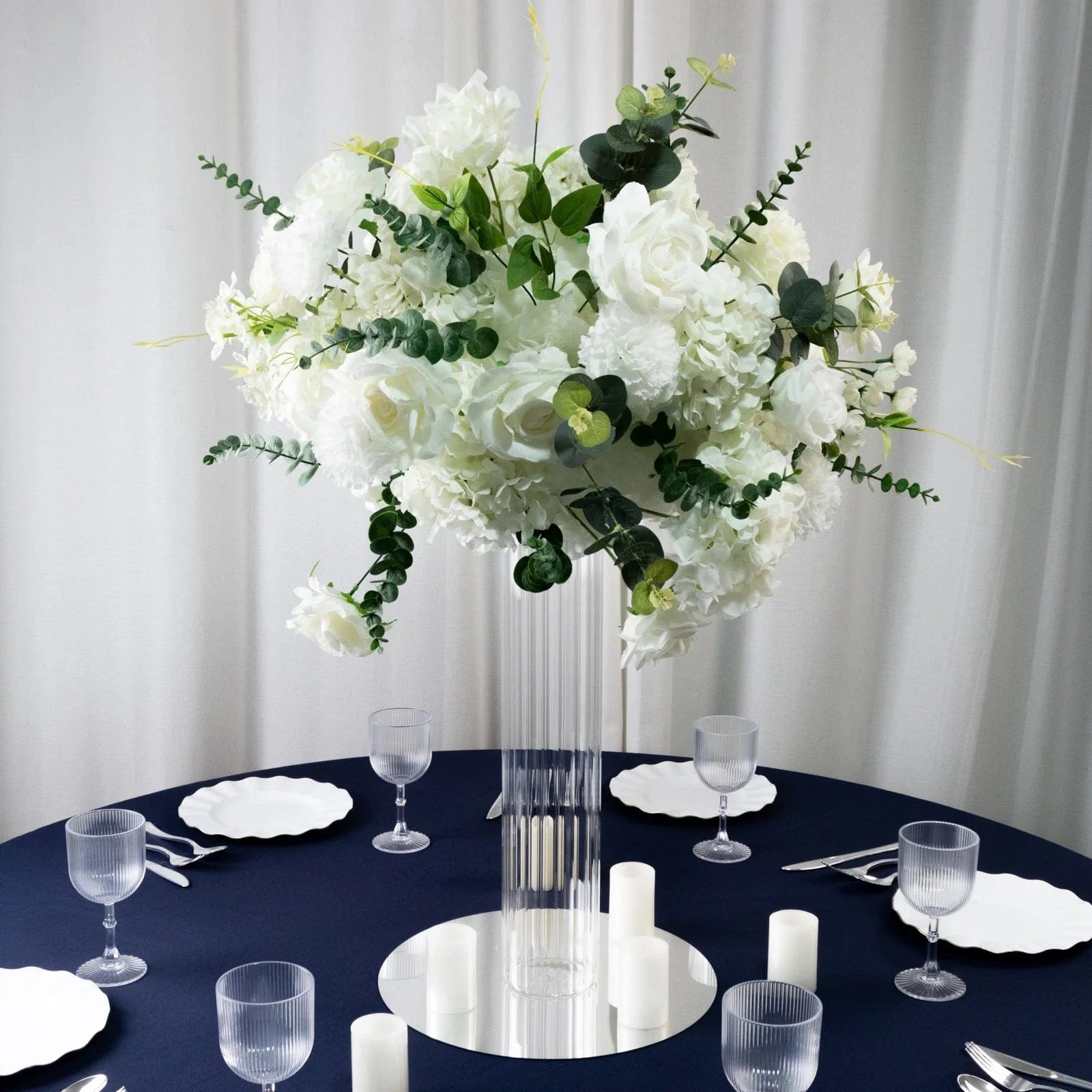 6 Ribbed Cylinder Glass Vases Wedding Centerpieces - Clear