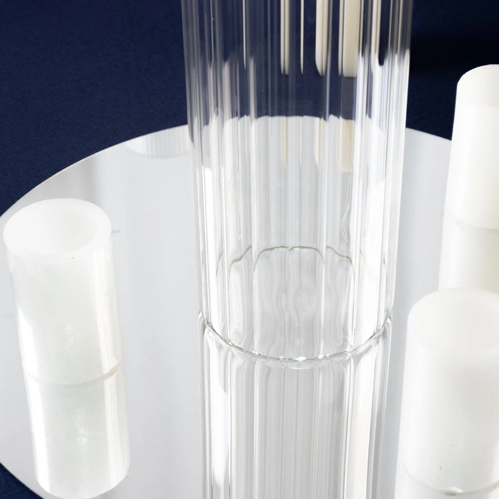 6 Ribbed Cylinder Glass Vases Wedding Centerpieces - Clear